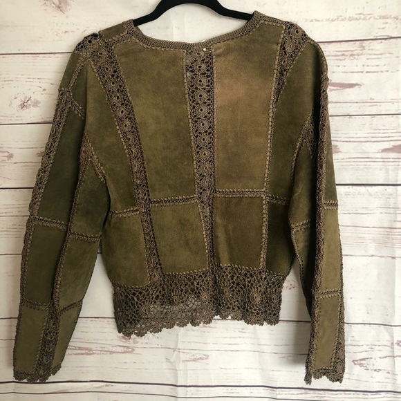 Autumn Green Leather Jacket with Embroidery - Picture 5 of 10